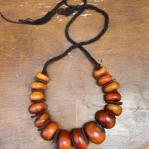Artisan Made Chunky Moroccan Berber Amber Resin Statement Necklace